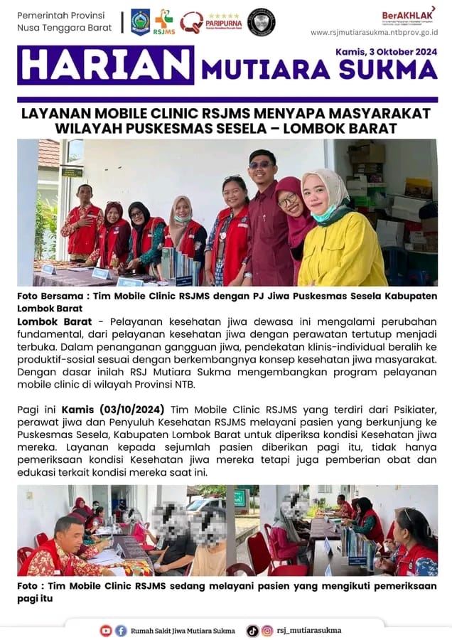 LAYANAN MOBILE CLINIC RSJMS MENYAPA MASYARAKAT WILAYAH PUSKESMAS SESELA - LOMBOK BARAT